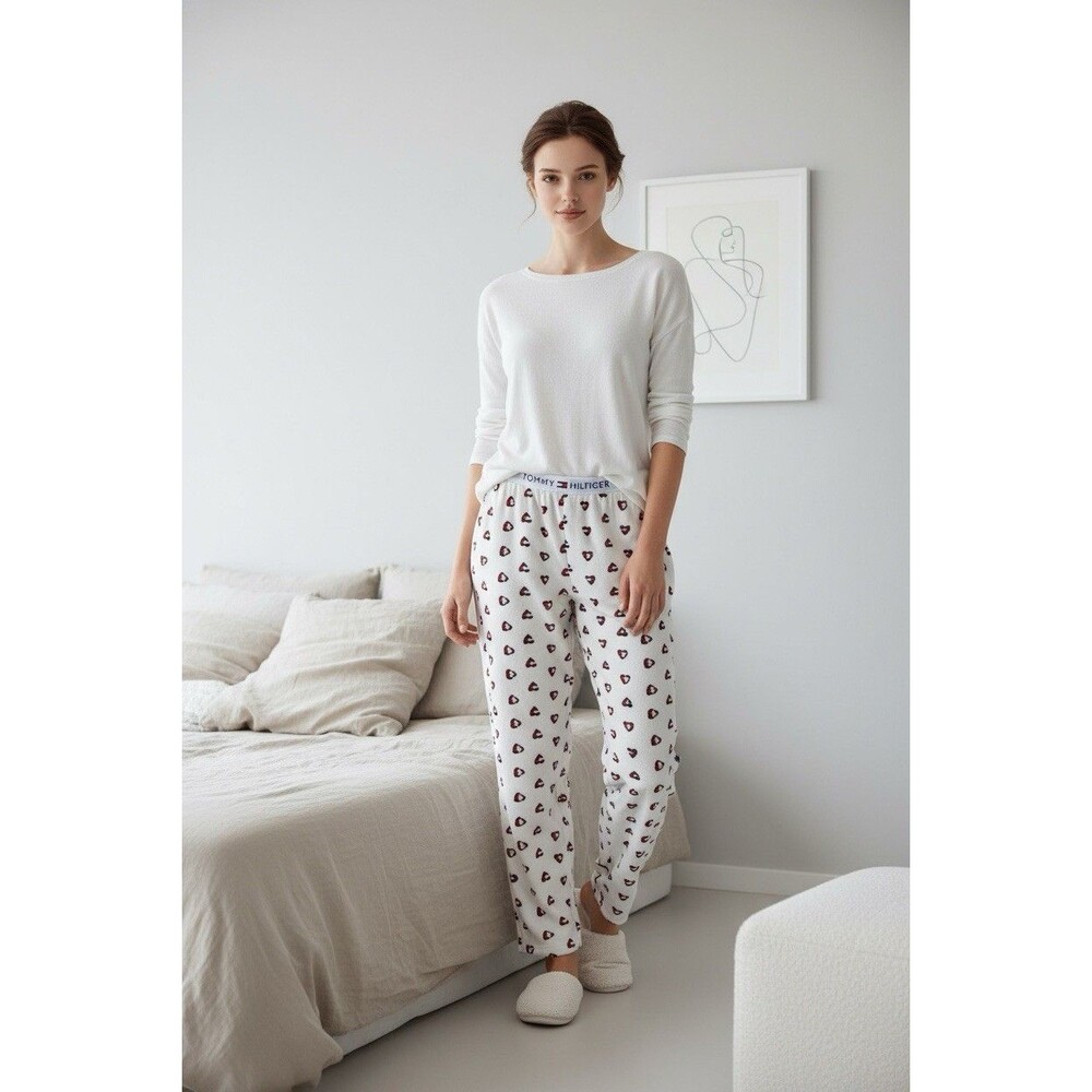 Tommy Hilfiger Women’s Heart Pajama Pants XL Cozy Elastic Waist Beige